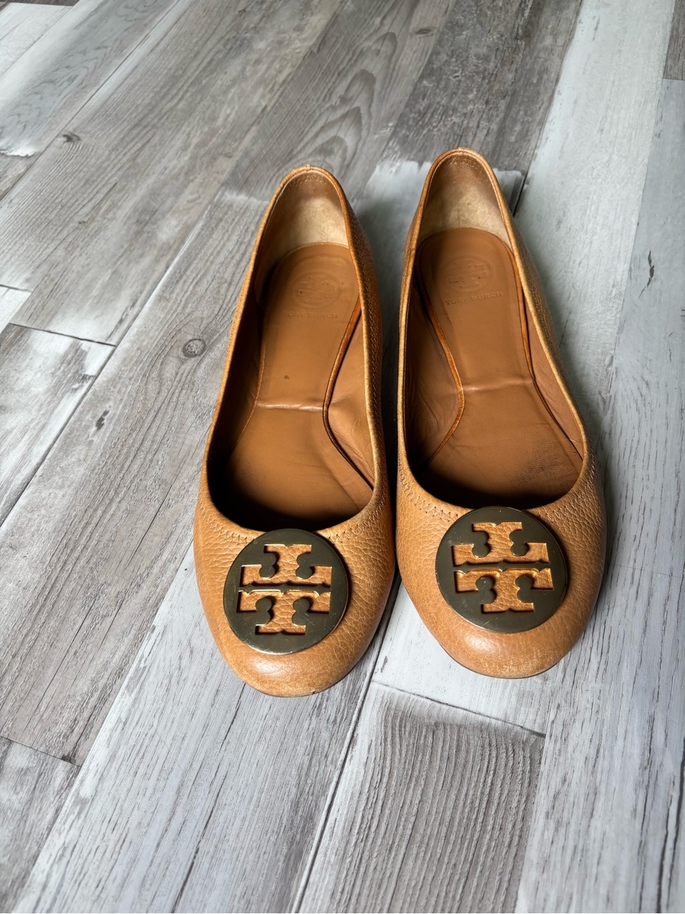 Tory Burch Tan Leather Logo Ballet Flats